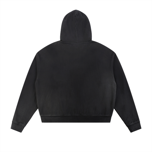 Sun Fade Frayed Raw Edge Fleece Zip Hoodie