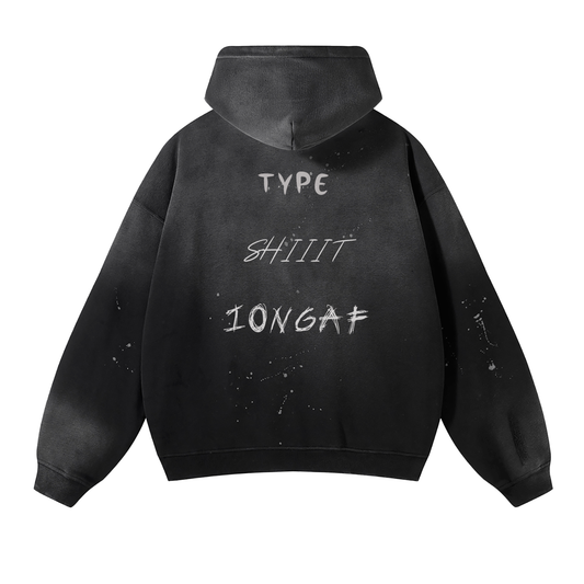 Vintage Wash Frayed Fleece Hoodie - 360 GSM