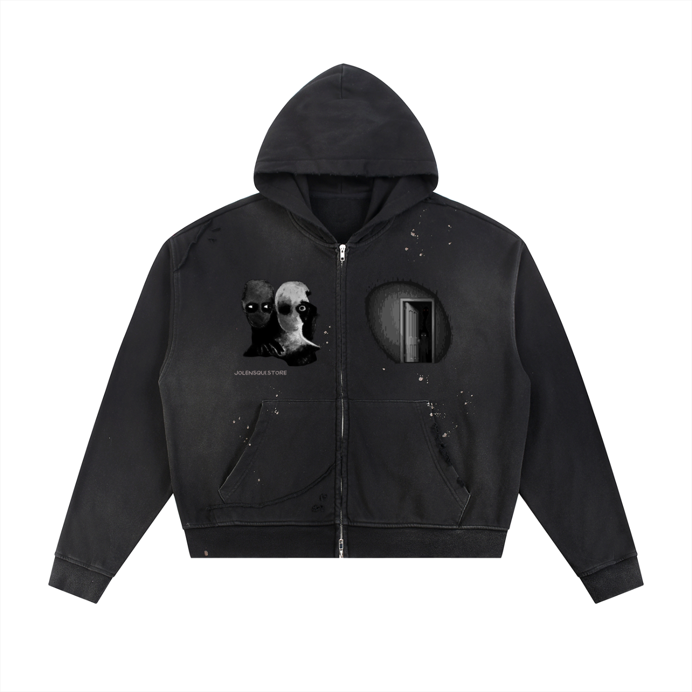 Sun Fade Frayed Raw Edge Fleece Zip Hoodie