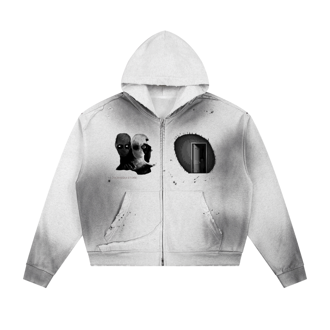 Sun Fade Frayed Raw Edge Fleece Zip Hoodie